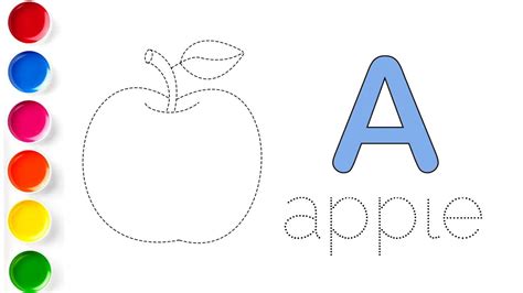 Learn Words By Drawing And Colouring Alphabets A Apple Dotted Line