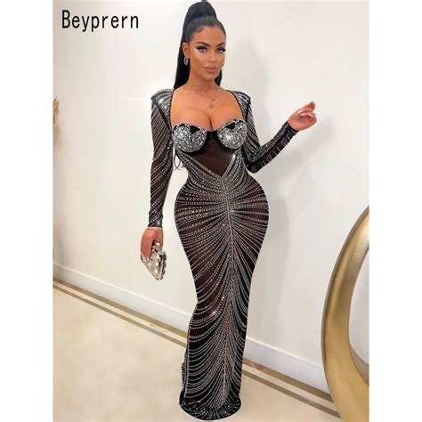 Gorgeous Open Back Sequin Maxi Dress Luxury Woman Crystal Party Dress