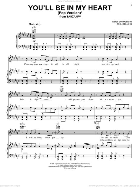 You Ll Be In My Heart Pop Version From Tarzan Sheet Music For Voice