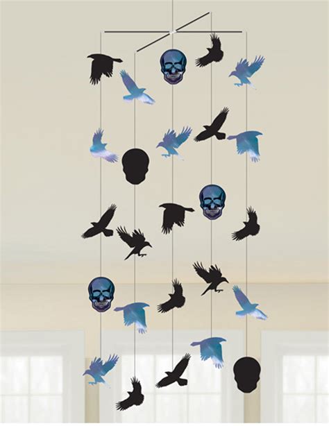 Halloween Mobilee Krähen und Schädel schwarz blau 100 x 40 cm