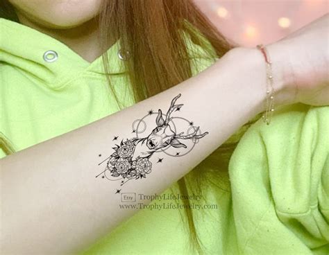 Deer Temporary Tattoo / Antler Tattoo / Deer Floral Tattoo / Festival ...