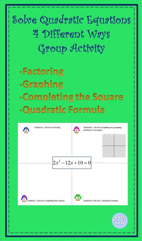 Methods For Solving Quadratic Equations Worksheet - Equations Worksheets