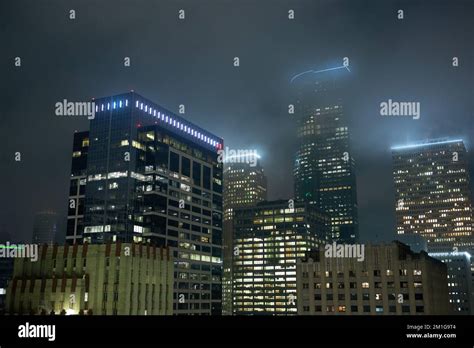 Downtown Houston Buildings At Night Stock Photo Alamy