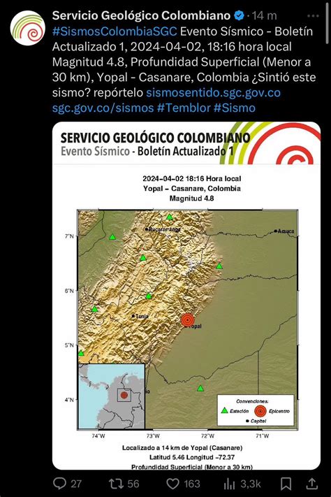 Temblor En Colombia Último Sismo Reportado El Martes 2 De Abril De 2024 Por El Servicio