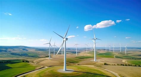 Premium AI Image | Aerial view of wind turbine generating in wind farm