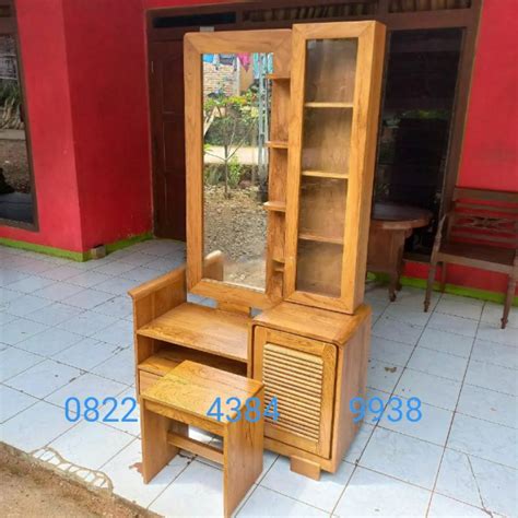 Jual Meja Rias Jati Tolet Kaca Cermin Pengilon Hias Mirror Rak Bedak