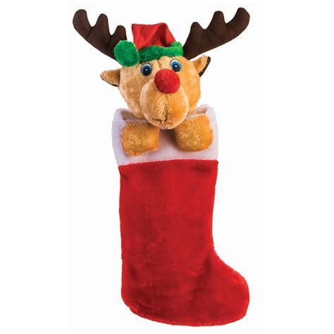 Cute Kids Plush Reindeer Holiday Decoration 22 Christmas Stocking Red