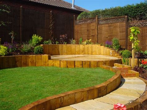 This Sloped Garden Has Curved Landscaping With The Slope Held Back With