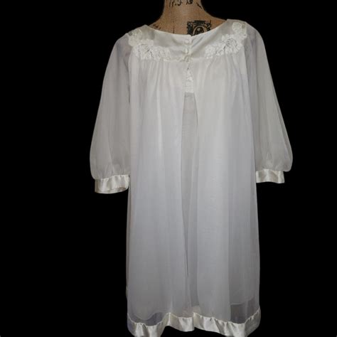 Intimates Sleepwear Vtg 6s Bridal Peignoir Lingerie Nightgown Robe Set Satin Sheer