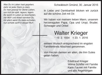 Traueranzeigen Von Walter Krieger OstalbTrauer