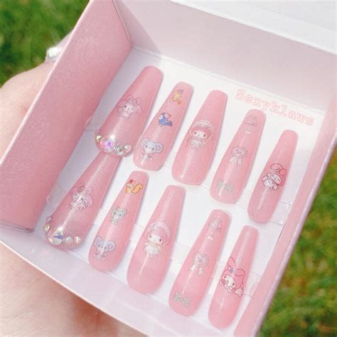 Kawaii My Melody Jelly Pink Japanese Nails False Nails Etsy