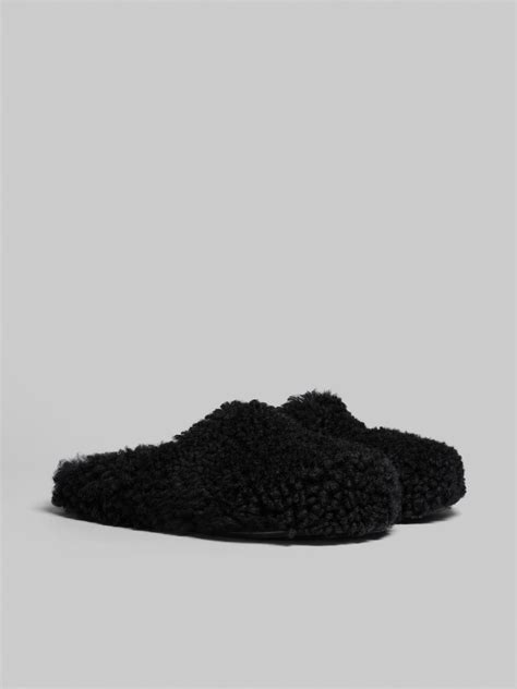 Black Curly Sheepskin Fur Mule Fussbett Marni