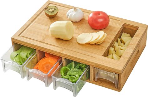 NOVAYEAH Bamboo Cutting Board With 4 Containers Large Chopping Board