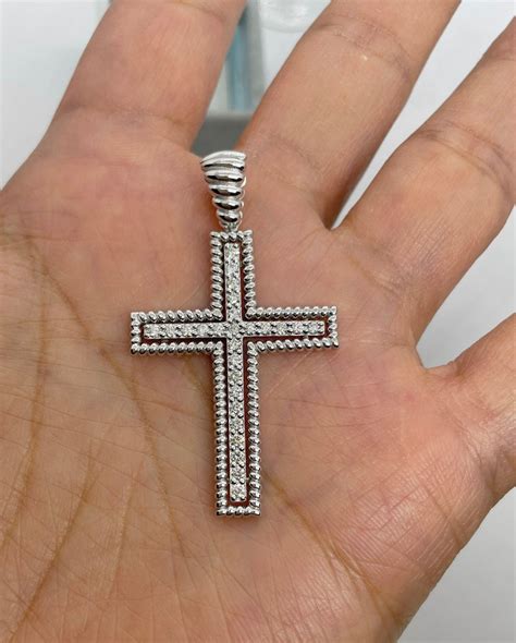 Mens Diamond Cross Necklace Mens Diamond Cross Diamond Cross Pendant Men 14k White Gold Men