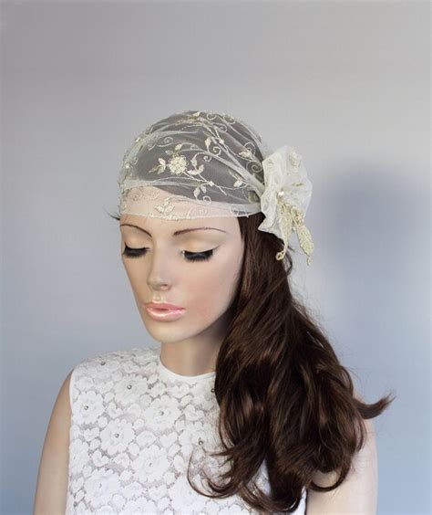 Juliet Cap Veil Bridal Fascinator Ivory Gold Unusual