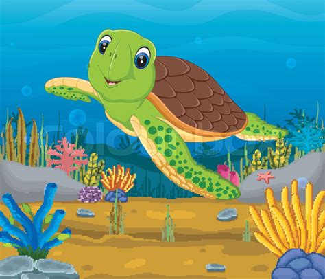 Cartoon turtle underwater | Stock vector | Colourbox