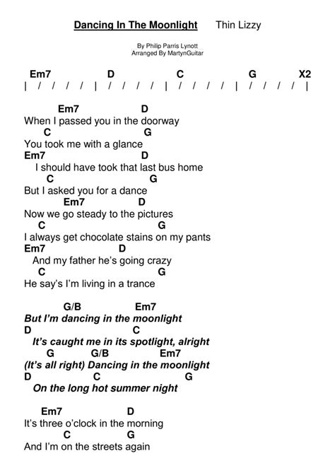 Dancing In The Moonlight Arr Martyn Guitar By Thin Lizzy Sheet Music