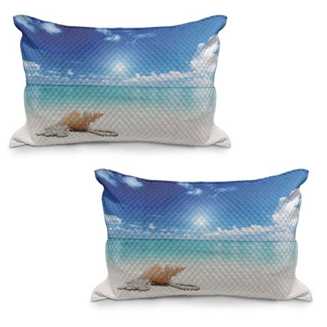 Seashells Quilted Pillowcover Set Of 2 Seashells And Pearls On Sandy