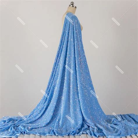 Iridescent Sky Blue Sequins On Velvet Special Fabric Oneyard