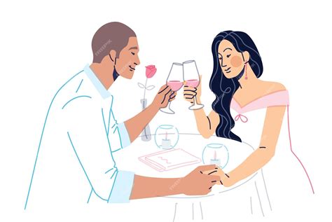 Premium Vector Romantic Dinner Man And Woman Drinking Wine At Restaurant Vector Illustration