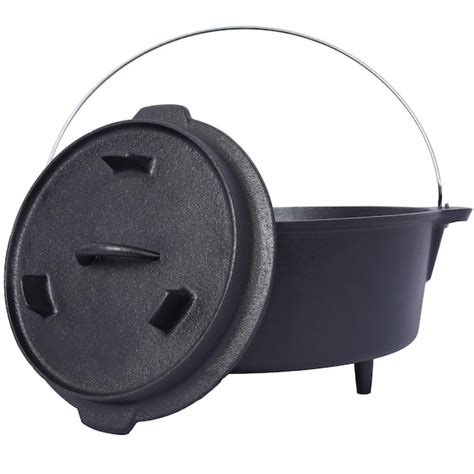 Tileon 12 Qt Round Cast Iron Dutch Oven In Black With Lid Outdoor Pre Seasoned Camp Pot For