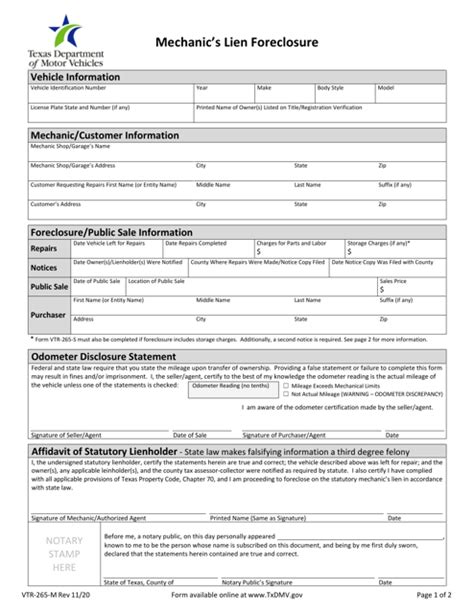 Form Vtr 265 M Download Fillable Pdf Or Fill Online Mechanics Lien