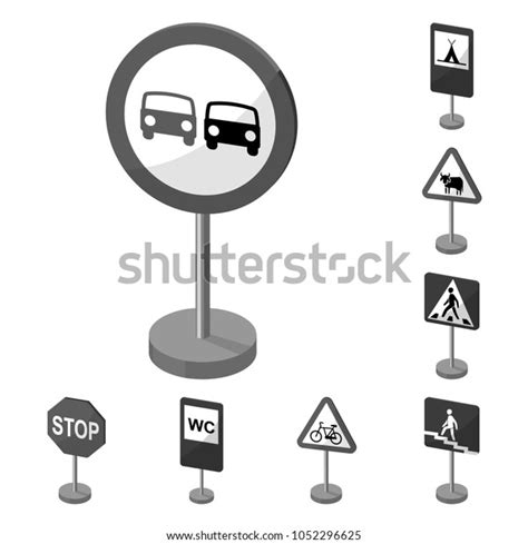 Different Types Road Signs Monochrome Icons Stock Vector Royalty Free