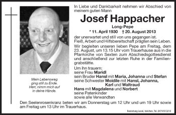 Traueranzeigen Von Josef Happacher Trauer Bz