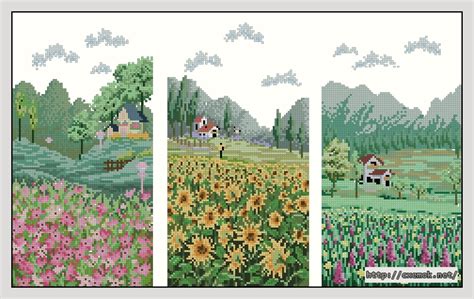 Скачать схему вышивки нитками "Village landscape