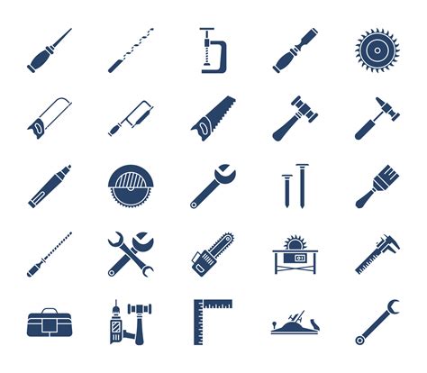 Woodwork And Carpentry Tools Icon Set Vector Art At Vecteezy