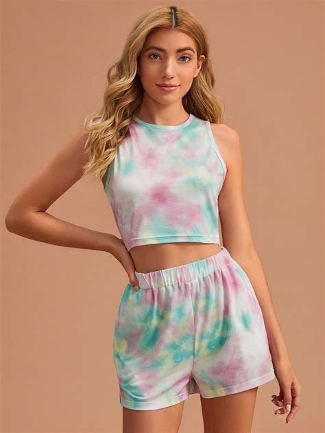 Tie Dye Crop Tank Top And Shorts Set Crop Top Outfits Tie Dye Crop Top