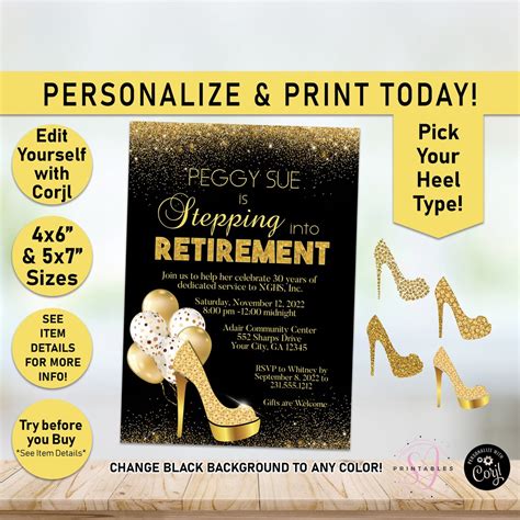 Gold Retirement Party Invitation Stepping Into Retirement Retirement Party Retirement Party