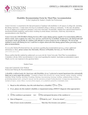 Fillable Online Uu Union Meal Plan Medical Professional Form ODS Docx