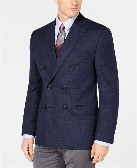 Lauren Ralph Lauren Mens Classicregular Fit Ultraflex Navy Plaid Double Breasted Wool Sport