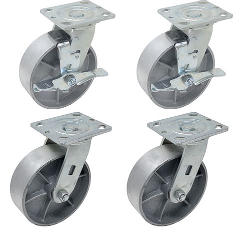 6 inch x 2 inch STEEL Heavy Duty Industrial Top Plate Casters, 2 Swivel ...