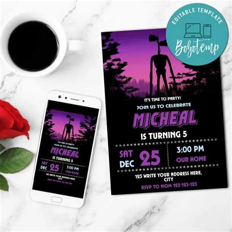 Siren Head Birthday Invitation Customizable Template Diy Bobotemp