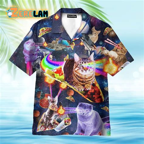 Cats Ride Food In Space Funny Hawaiian Shirt Zerelam