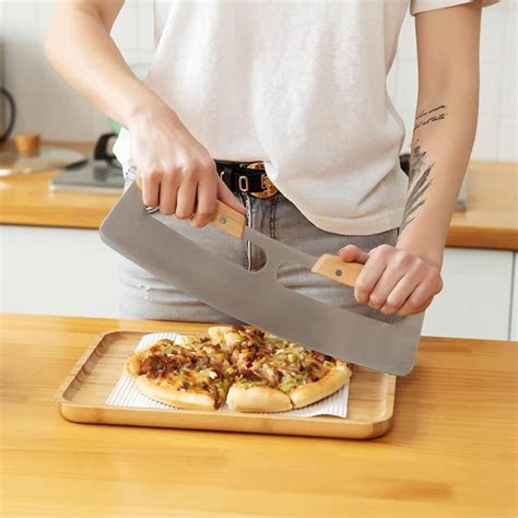 Stainless Steel Rocker Blade Wooden Handles Pizza Cutter Rocker With ...