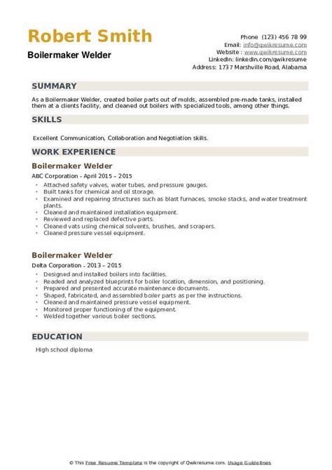 Boilermaker Welder Resume Samples Qwikresume