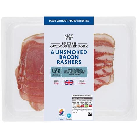 Mands British 6 Unsmoked Bacon Rashers Ocado