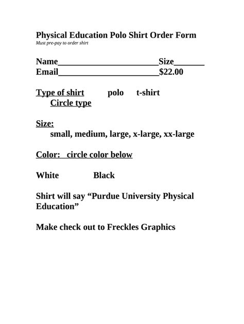 Physical Education Polo Shirt Order Doc Template Pdffiller