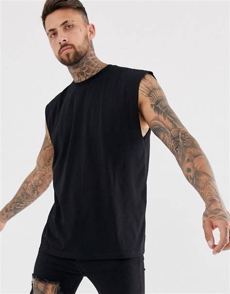 Asos Design Oversized Longline Sleeveless T Shirt In Black Modesens