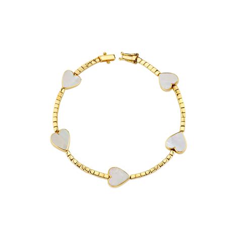 Heart Tennis Bracelet Mother Of Pearl 14k Yellow Gold The Last Line