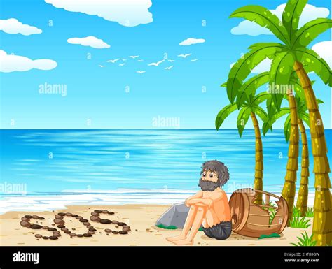 A Man On Deserted Island Isolated Illustration Stock Vector Image Art