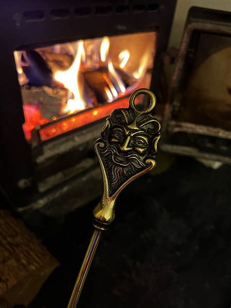 Vintage Brass Toasting Fork English Brass Green Man Hanging Fork