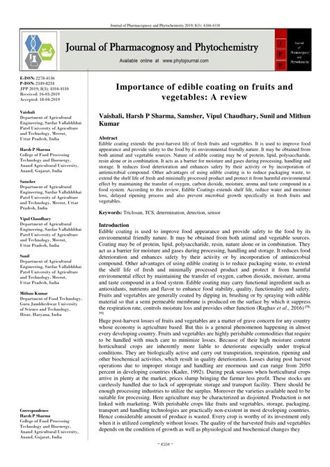 (PDF) Importance of edible coating on fruits and vegetables: A review