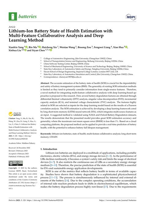 Pdf Lithium Ion Battery State Of Health Estimation With Multi Feature Collaborative Analysis