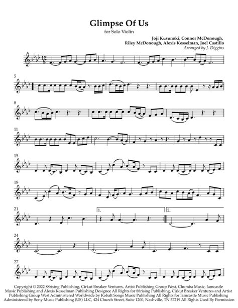 Glimpse Of Us Arr J Diggins By Joji Sheet Music For Violin Solo At