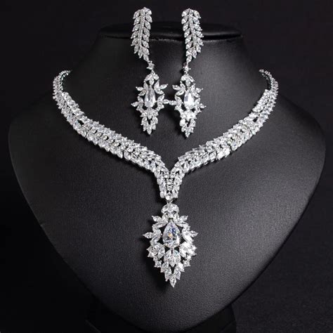 Aaa Zircon Necklace Earring Set For Bride Wedding Banquet Jewelry And