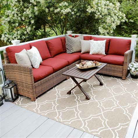 Leisure Made Dalton 5-Piece Wicker Outdoor Sectional Set with Red Cushions-882914-RED - The Home ...